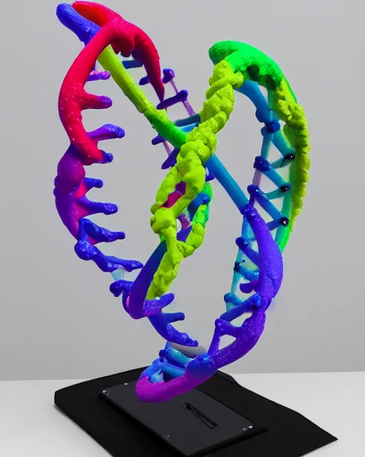 Image similar to detailed 3 d print of a dna helix in a nebulae. stardust and bioluminescent color scheme.