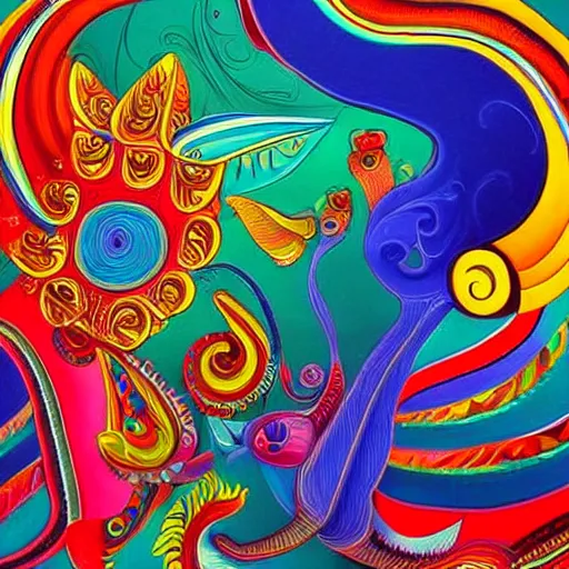 Image similar to beautifully weird cool dynamic variety striking wonderfully beautiful majestic harmony very colourful ornate indian abstract biomorphic surreal art