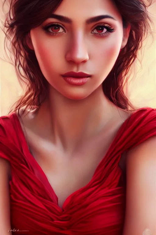 Prompt: a beautiful latina female photo, wearing red dresss. professionally retouched, soft lighting, realistic, smooth face, perfect eyes, wide angle, sharp focus on eyes, 8 k high definition, insanely detailed, intricate, elegant, art by artgerm and wlop