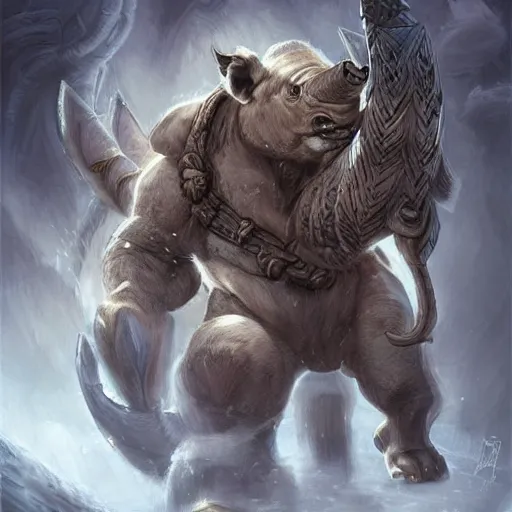 Prompt: rhino lion hybrid, hearthstone art style, epic fantasy style art, fantasy epic digital art, epic fantasy card game art