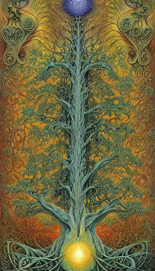 Image similar to tree of life by roger dean and andrew ferez, art forms of nature by ernst haeckel, divine chaos engine, symbolist, visionary, art nouveau, botanical fractal structures, organic, detailed, realistic, surreality