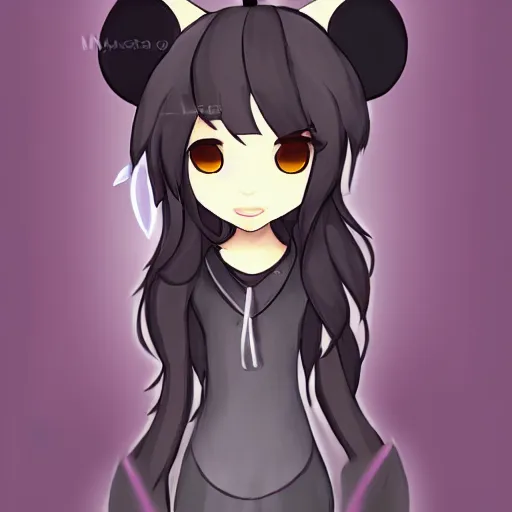 Prompt: headshot of young maple story female mouse, maple story, cute, fantasy, intricate, long hair, dark grey skin, mouse face, maplestory mouse, dark skin, mouse head, mouse ears, black hair, elegant, cartoony, maplestory Deviantart, maplestory character, character art of maple story, smooth, sharp focus, illustration, art by maplestory