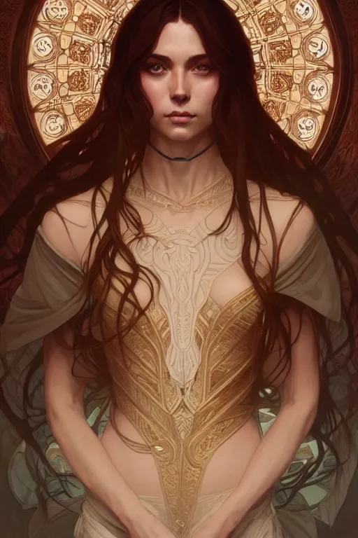 Image similar to symmetry!! intense fanart of gemma as acotar protagonist, intricate, elegant, highly detailed, my rendition, digital painting, artstation, concept art, smooth, sharp focus, illustration, art by artgerm and greg rutkowski and alphonse mucha