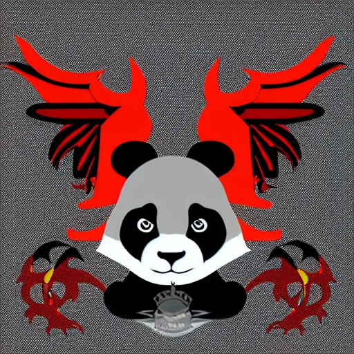 Image similar to vector art of panda with welsh dragon wings and tail, intercrossed, chimera, welsh flag, adobe illustrator