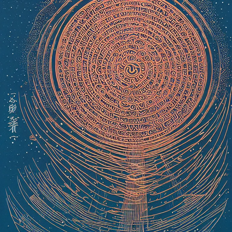 Image similar to Giant Floating Circular Ancient Sacred Calligraphy Enso Structure by Victo Ngai