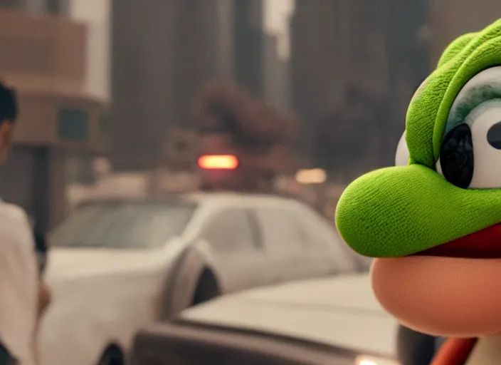 Image similar to film still of yoshi in the new sci - fi movie, 8 k