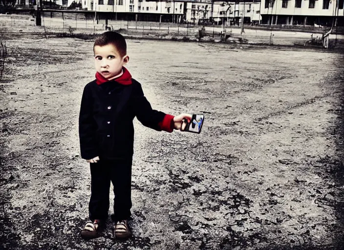 Image similar to professional fine details photo portrait of kid from kazan, tatarstan kid in the postsoviet suburbia, iphone detailed photo, instagram