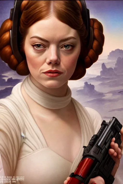 Prompt: emma stone as princess leia in star wars, by magali villeneuve and william bouguereau, 4 k