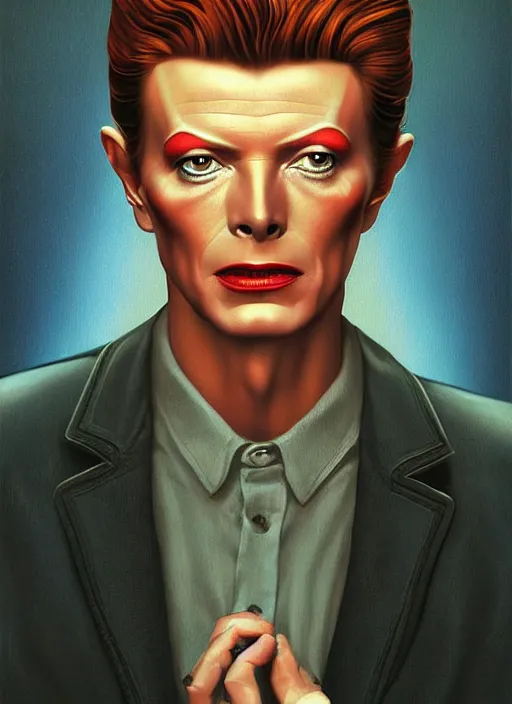 Image similar to twin peaks poster art, portrait of david bowie discovered the secrets of the black lodge, by michael whelan, rossetti bouguereau, artgerm, retro, nostalgic, old fashioned