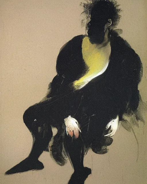 Image similar to Francis Bacon painting of a seated figure, part by Francisco Goya