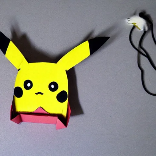 Image similar to Pikachu made out of cardboard