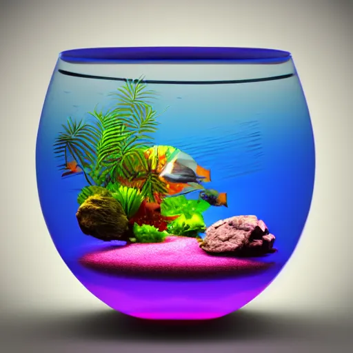 Image similar to 3 d render of a tropical fish in a fishbowl, fantasy art, photo studio, artstation trend, hdr