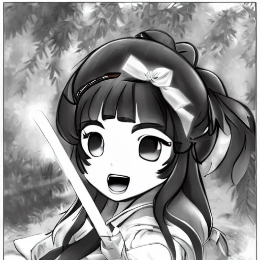 Image similar to a clipstudio of reimu in the jungle wearing bonnet