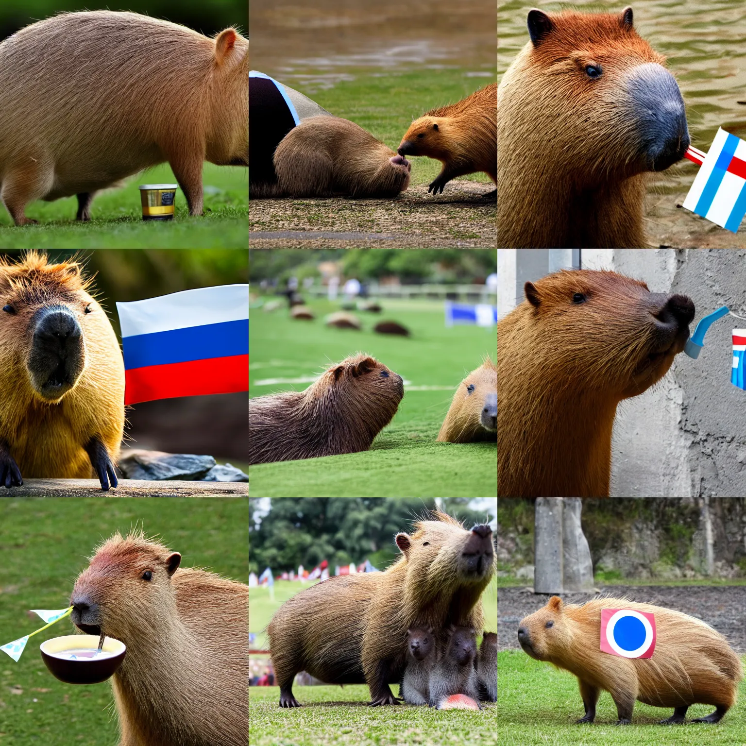 Prompt: capybara drinking mate with argentine flag