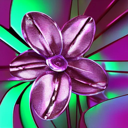 Prompt: a retrofuturistic, cybertronic, metallic, reflective orchid flower, high detail