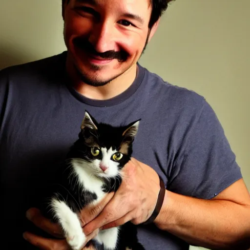 Image similar to Mark Fischbach holding a kitty, photo