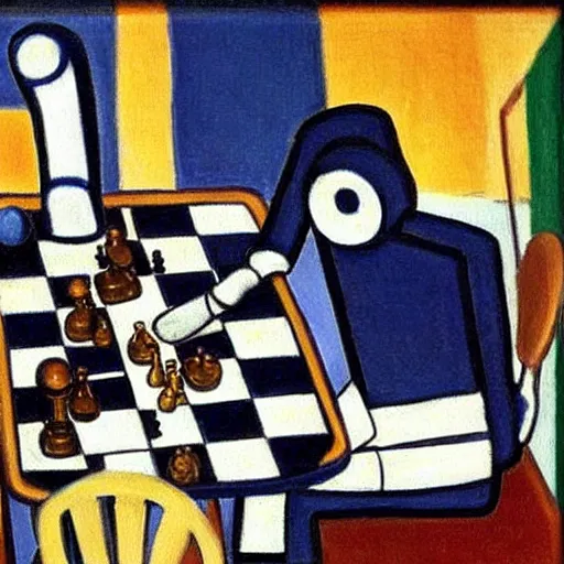 Image similar to An oil painting by Matisse of a humanoid robot playing chess