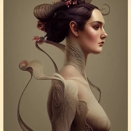 Prompt: wearing a full tight curvy long dress female, soft painting of lifelike curiosities and illusions, perfectly detailed linework, symmetrical accurate intricate sensual features, highly detailed, artstation, sharp focus, tom bagshaw