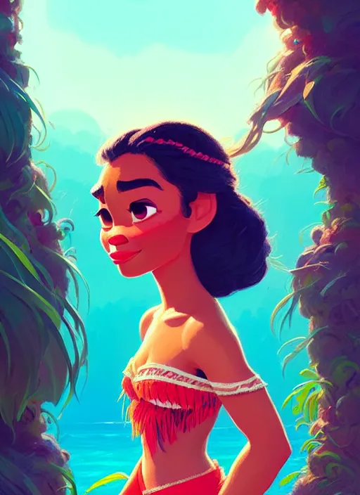 Image similar to dream highly detailed portrait of disney's princess moana, magnificent, photographic realistic background, by atey ghailan, by greg rutkowski, by greg tocchini, by james gilleard, by joe fenton, by kaethe butcher, trending on instagram, award winning details