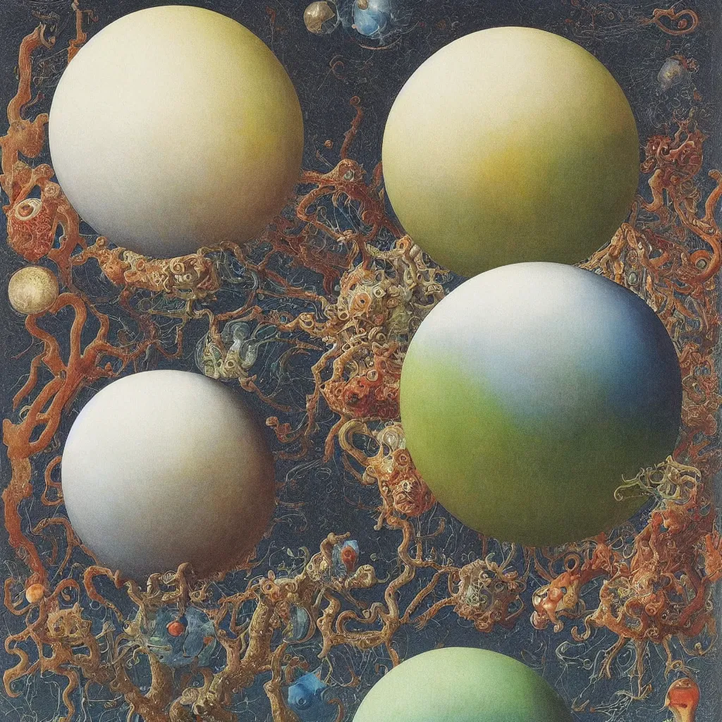 Image similar to a single colorful! ( lovecraftian ) sphere white! clear empty sky, a high contrast!! ultradetailed photorealistic painting by jan van eyck, audubon, rene magritte, agnes pelton, max ernst, walton ford, andreas achenbach, ernst haeckel, hard lighting, masterpiece