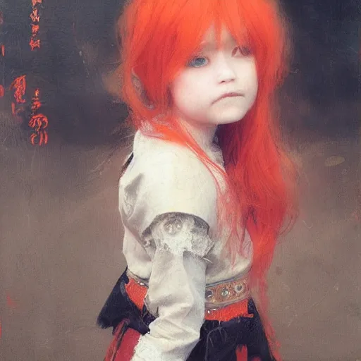 Image similar to little girl with orange hair. By Ruan Jia. Ayami Kojima. Masterpiece