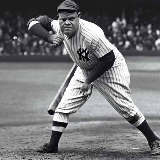 Image similar to babe ruth at bat, playing for 2012 new york yankees on a 4k tv broadcast