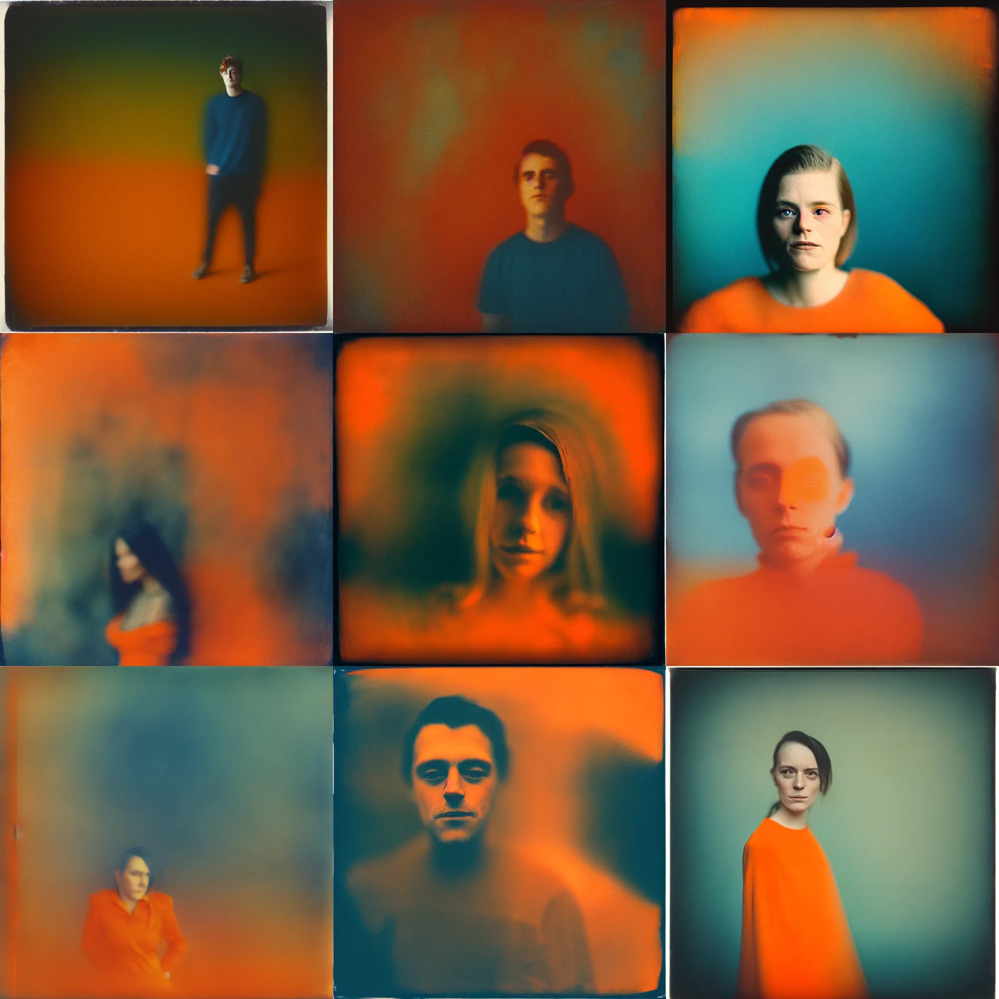 Prompt: kodak portra 4 0 0, wetplate, motion blur, portrait photo of a backdrop, coloured in blueberra and orange, by britt marling, muted colours