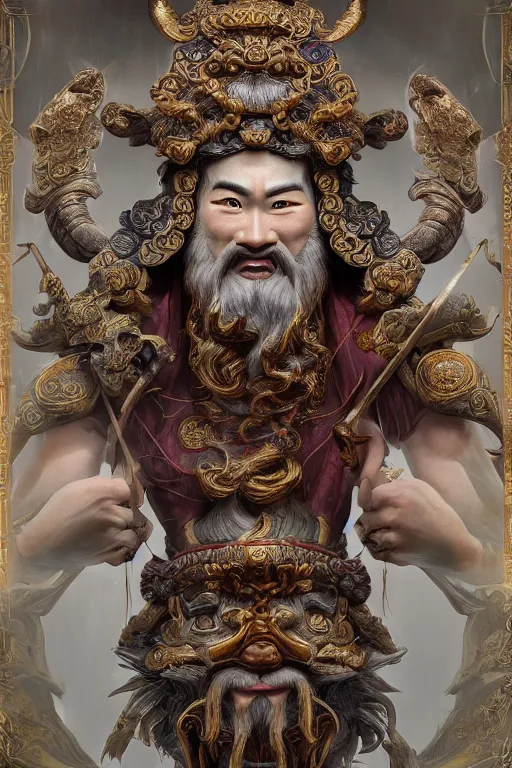 Image similar to digital painting of god of fortune china, fantasy, highly detailed, realistic, intricate port, 4 k, hyper detailed. octane render. concept art. trending on artstation, ue 5,