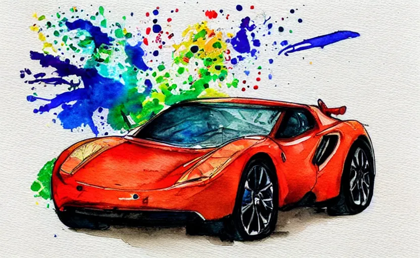 Image similar to colorful watercolor sketch, sport car