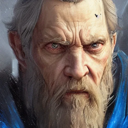 Image similar to portrait of a man by greg rutkowski, old jedi master, he looks like cameron monaghan, beard, wearing a blue jedi robes, star wars expanded universe, he is about 8 0 years old, highly detailed portrait, digital painting, artstation, concept art, smooth, sharp foccus ilustration, artstation hq