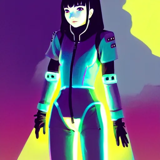 Image similar to a beautiful! bjork model, wearing futuristic cyber leather with articulate! glowing colored led lights, jrpg aztec street fashion, gapmoe yandere grimdark, trending on pixiv fanbox, painted by greg rutkowski makoto shinkai takashi takeuchi studio ghibli, akihiko yoshida