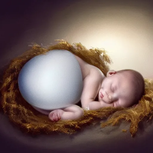 Image similar to a baby unicorn sleeping in an cracked egg, ultrarealistic, dramatic lighting, high details, 4 k, 8 k, best, accurate, trending on artstation, artstation, photorealism, ultrarealistic, digital painting, style of anne geddes