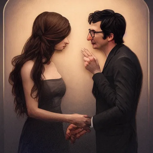 Prompt: photo booth of 2 people, john oliver on left, adam driver on right, full body, elegant, beautiful, highly detailed, centered, dark, smokey, digital painting, concept art, smooth, sharp focus, illustration, deviant art, art by artgerm, art by greg rutkowski, art by alphonse mucha