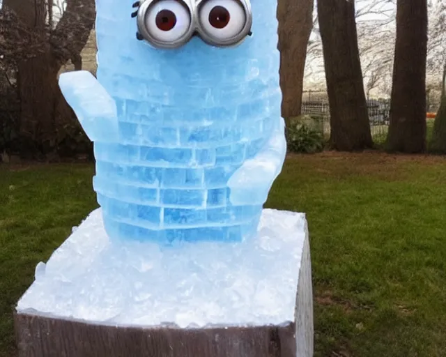 Image similar to ice sculpture inspired by a minion.