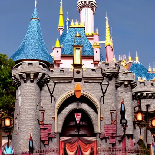 Image similar to the disneyland castle after a devastating fire, highly detailed, 8 k resolution, ultra realistic