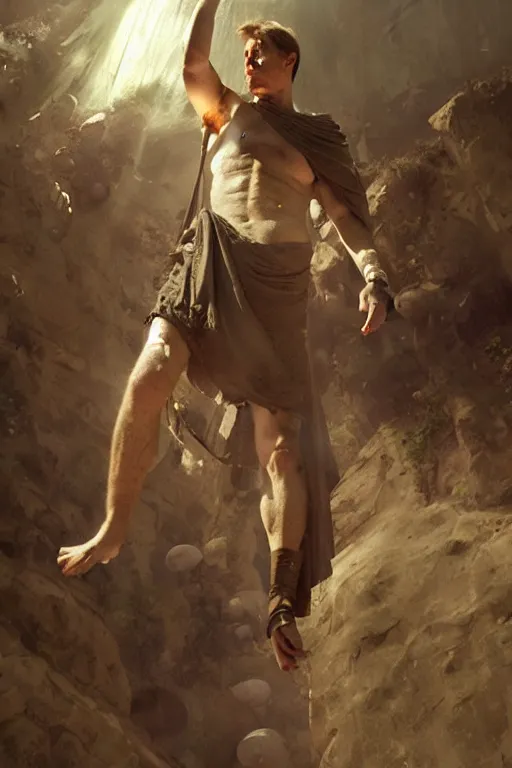 Image similar to ancient roman steve buscemi ascending wearing the civic crown while he levitates and hovers above the ground glowing with power small rocks and pebbles begin lifting off the ground around him, art by anders zorn, wonderful masterpiece by greg rutkowski, beautiful cinematic light, american romanticism by greg manchess, jessica rossier