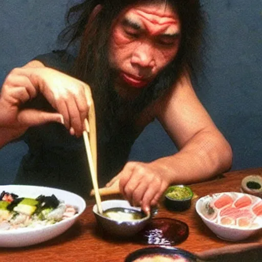 Image similar to neanderthal people in eurasia eating sushi 4 0 0 0 0 years ago