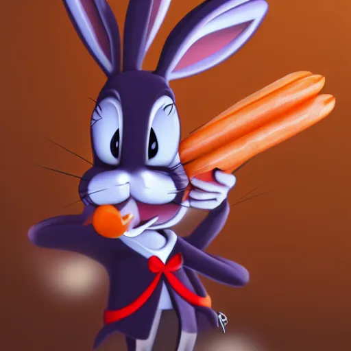 Image similar to Bugs Bunny eating a carrot, hyperdetailed, artstation, cgsociety, 8k