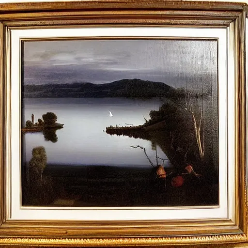 Prompt: moonlit lake by caravaggio, photorealistic,