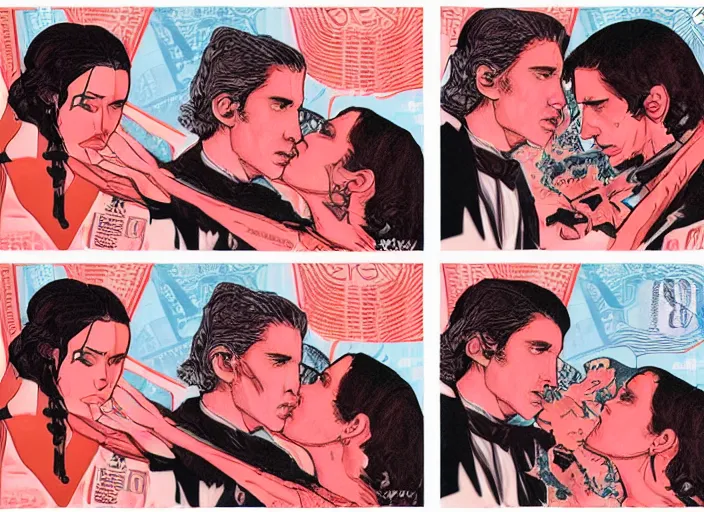 Prompt: reylo kissing, american dollar bill, rey and kylo ren