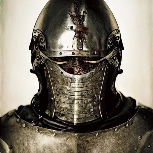 Image similar to portrait of an expressive face of an old medieval knight by annie leibovitz