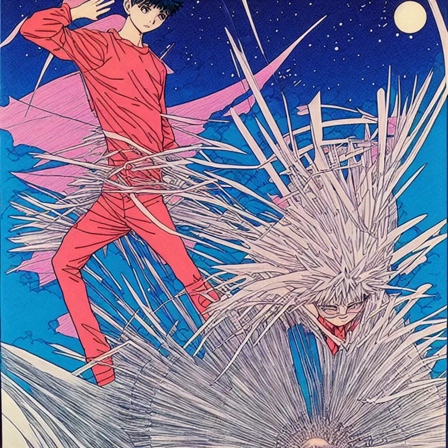 Image similar to ( ( ( ( ( killua zoldyck ) ) ) ) by mœbius, overdetailed art, colorful, record jacket