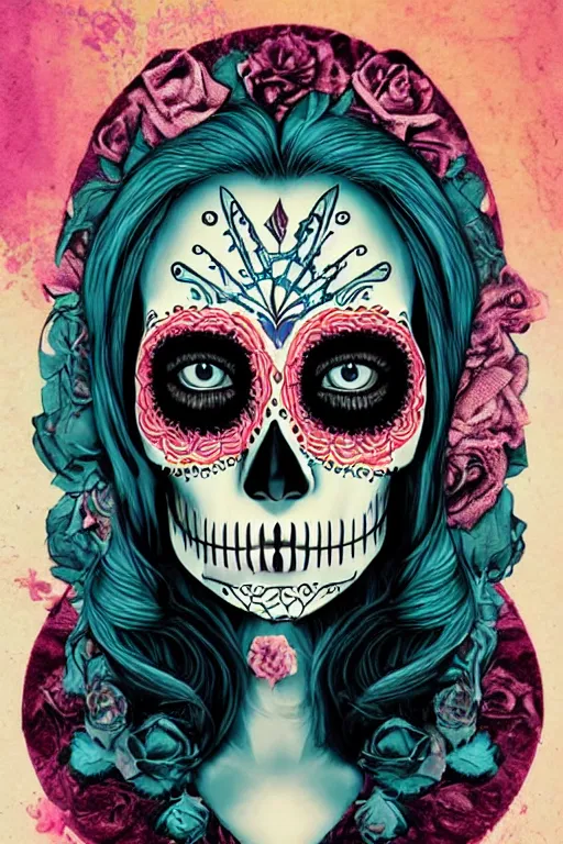 Image similar to Illustration of a sugar skull day of the dead girl, art by brook shaden