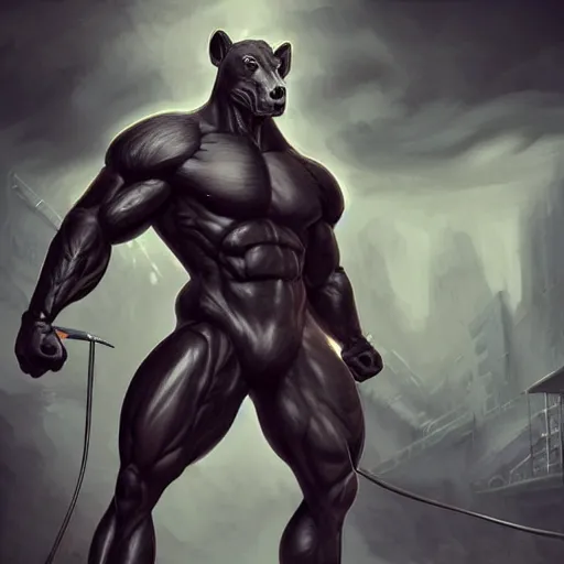 Prompt: a musclebound anthropomorphized horse with a magnificently muscular physique wearing a tight leather battle outfit standing guard at a facility, equine, anthro art, furaffinity, highly detailed, digital painting, artstation, sharp focus, game art, concept art, illustration, art by artgerm, greg rutkowski, wlop