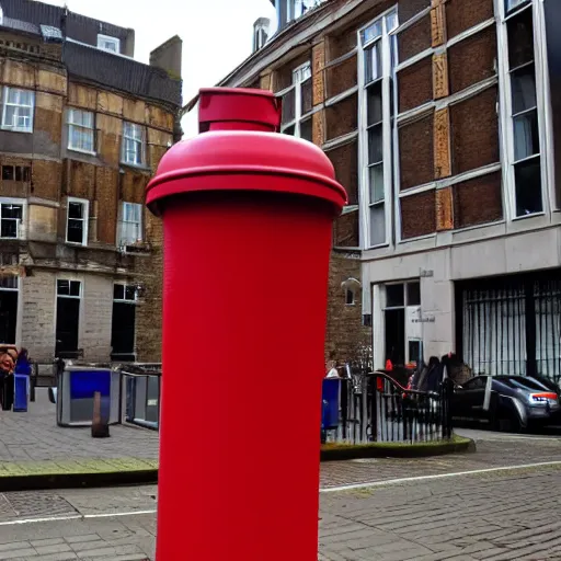 Image similar to a giant statue of a red plunger and a toilet in the center of london.