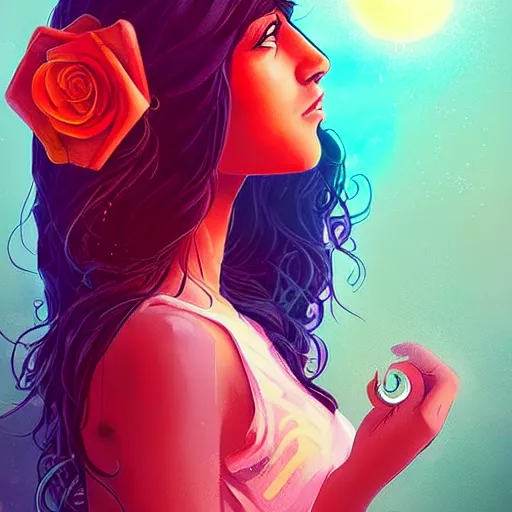 Image similar to beautiful charming goddess of sunshine and roses, inspired by stephanie beatriz and ruby rose, character art portrait, deviantart artstation, by alena aenami, by michael whelan, behance hd, bokeh