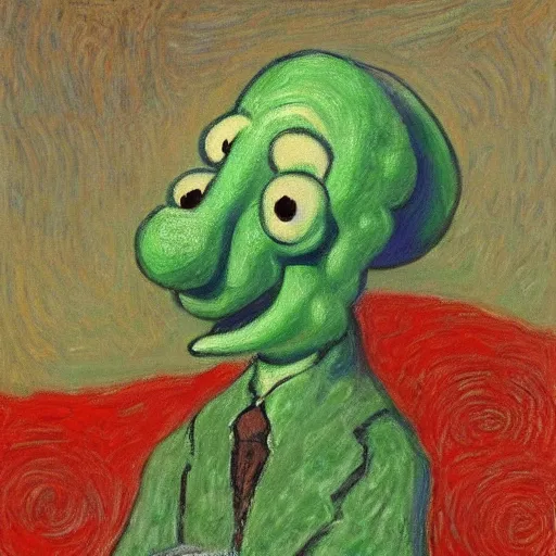 Prompt: handsome squidward portrait, monet art style