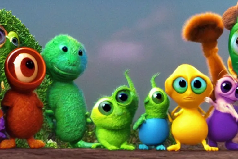 Image similar to disney pixar's a bug's life, cgi caterpillar colorful, furry caterpillar