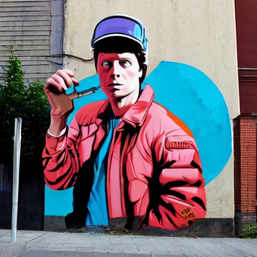 Prompt: Street-art portrait of Marty McFly from back to the future movie in style of Etam Cru