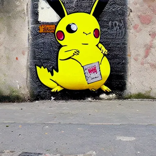 Image similar to pickachu , street art , by banksy, grafiti , well detailed